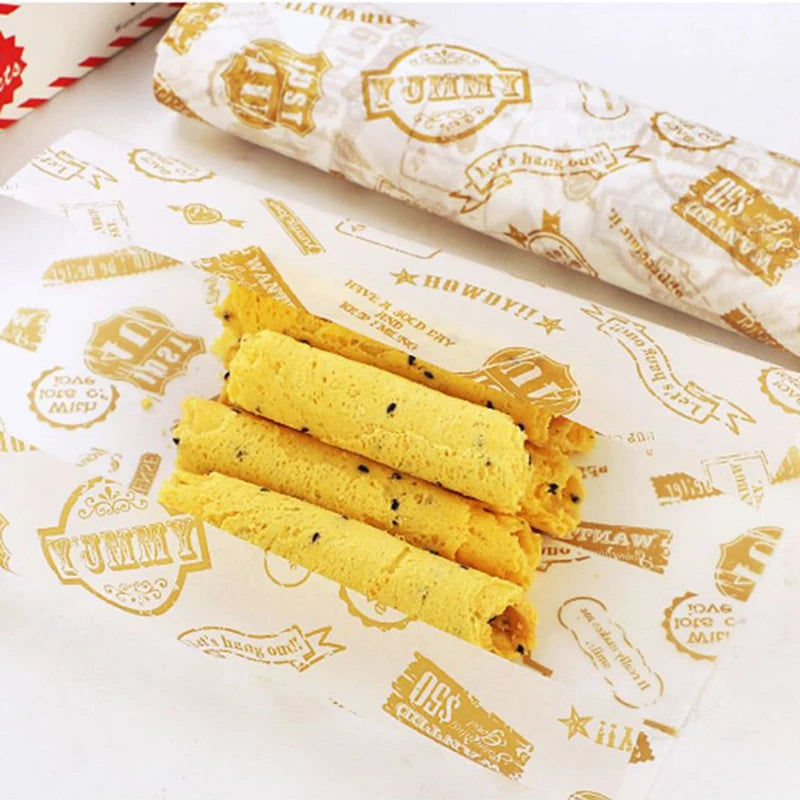 Papier ciré de qualité alimentaire, 50 pièces/lot, papier de graisse, emballages alimentaires, papier d'emballage pour pain, Sandwich, hamburger, frites, papier huilé, outils de cuisson