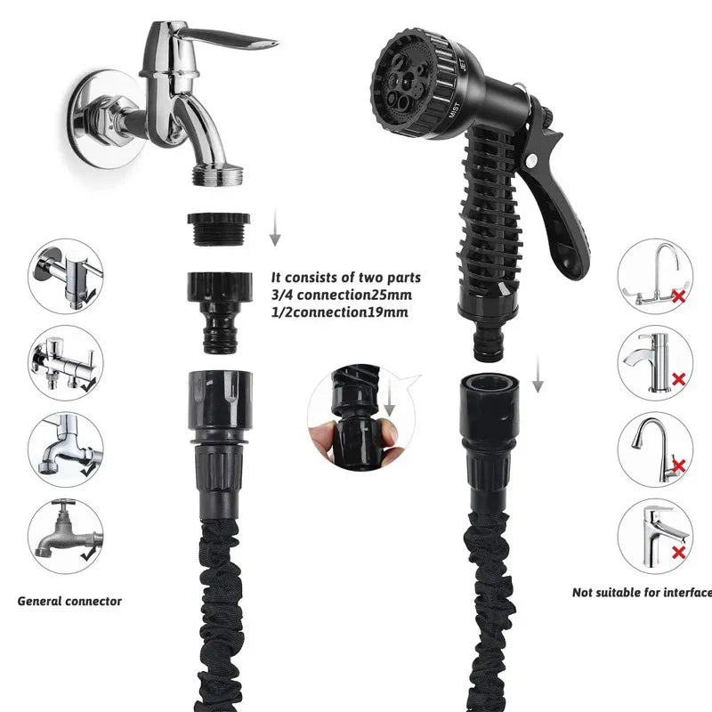Tuyau magique extensible, lavage de voiture à haute pression, 7 fonctions de pulvérisation d'eau, pistolet à eau, tuyau d'arrosage de jardin domestique