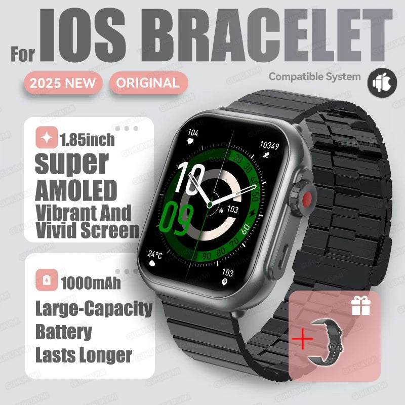 2025 nouvelle mode sport montre intelligente hommes femmes 1.85 pouces HD AMOLED plein écran tactile IP68 étanche Bluetooth appel montres intelligentes