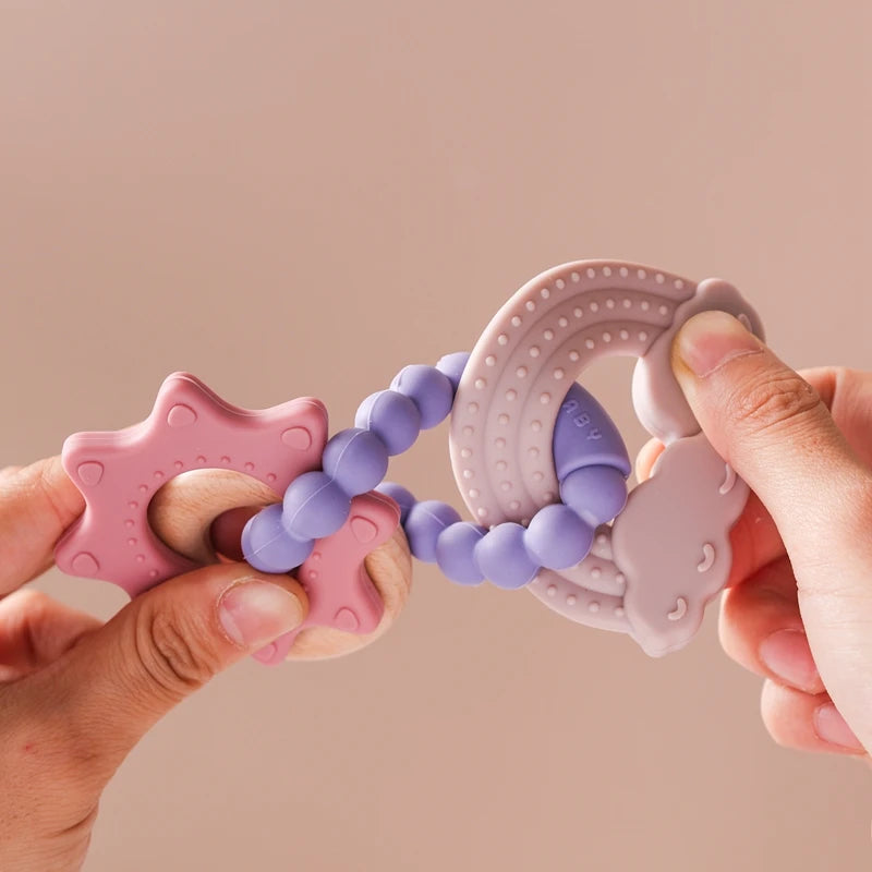 Anneau de dentition en Silicone pour bébé, 1 pièce, sans BPA, Bracelet en Silicone, feuille, jouets de dentition, anneau en bois, dent d'allaitement, jouets cadeaux pour nouveau-né