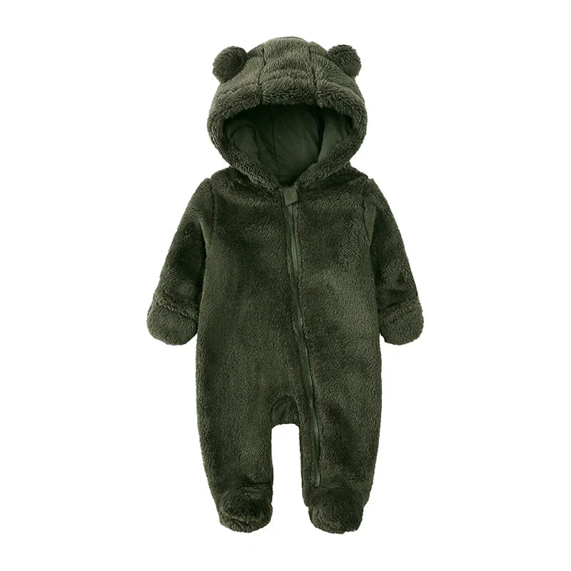 Barboteuse pour bébé de 0 à 24 mois, vêtements d'hiver pour nouveau-né, garçon et fille, body à fermeture éclair, ours en polaire, pyjama à capuche