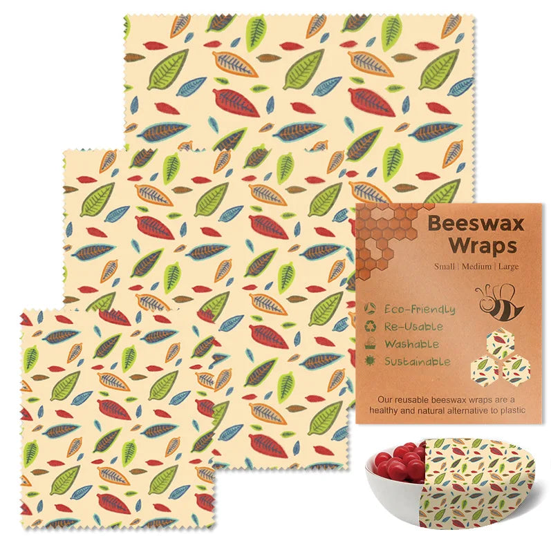 Beeswax Food Wrap 3-Piece Set, Reusable Eco-Friendly Organic Cotton Wax Fabric, Household Plastic Wrap Replacement, Washable Lemon Pattern