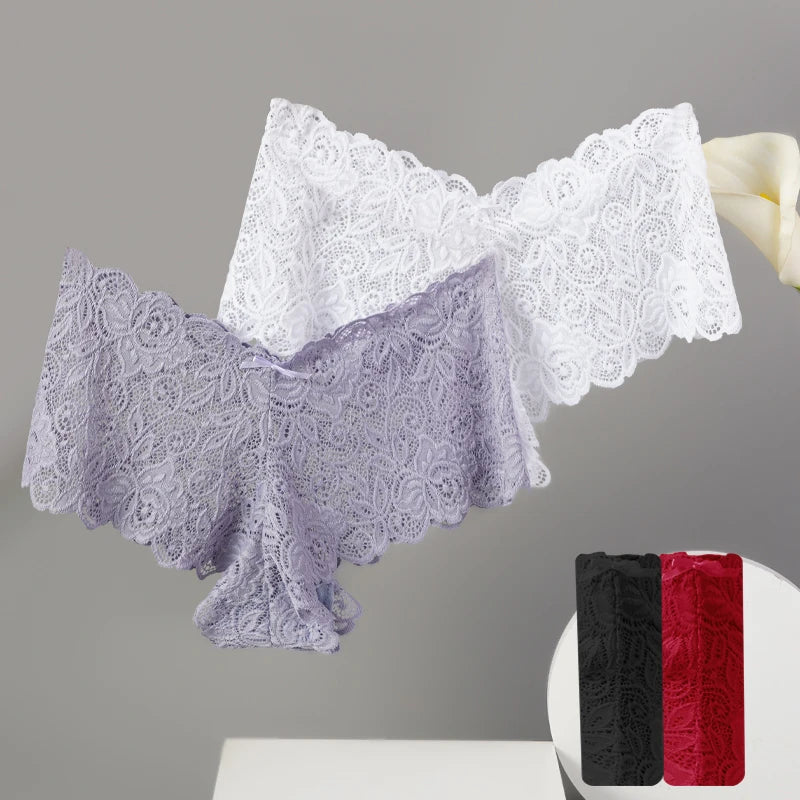 3 pièces Sexy dentelle florale culottes femmes slips taille basse Lingerie douce confortable femme sous-vêtements filles intimes culottes