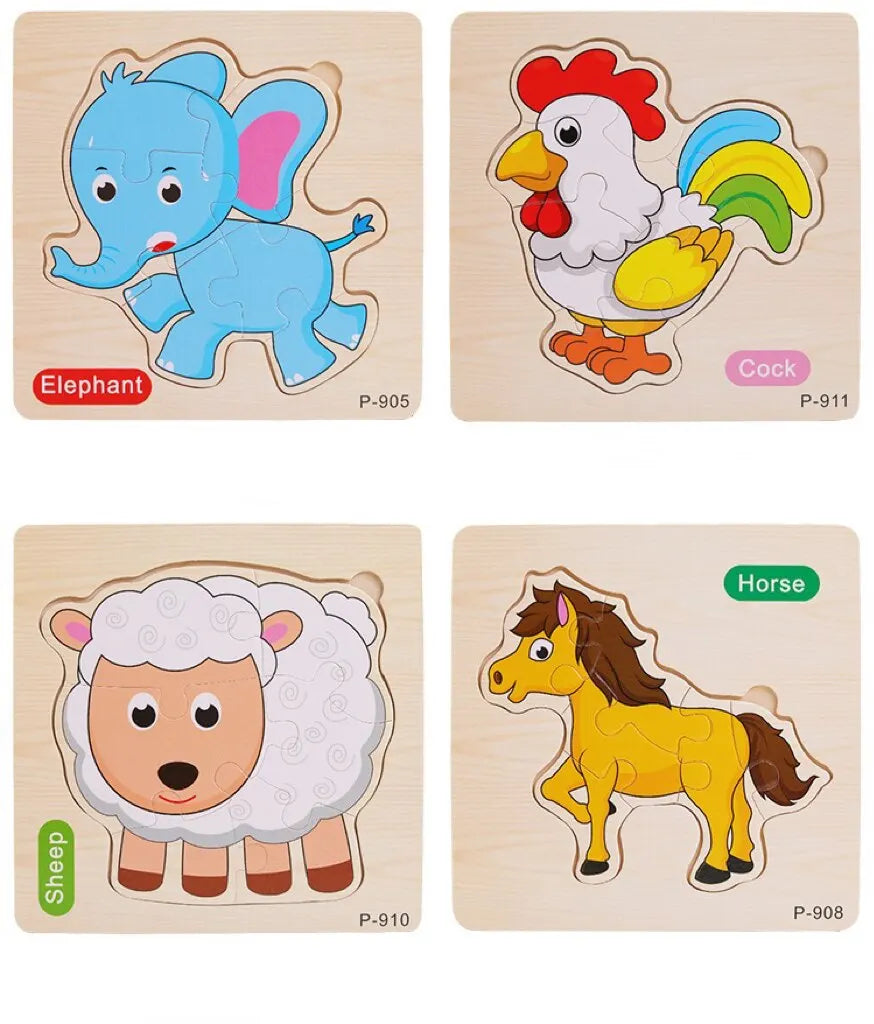 3 PCs couleur aléatoire Puzzle 3D jouets éducation précoce en bois Cartoon Animal Puzzle Puzzle infantile Puzzle Conseil jouets