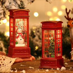 Décoration de cabine téléphonique de noël avec père noël, bonhomme de neige et arbre-ornement de cabine téléphonique rétro rouge avec décoration légère pour la maison