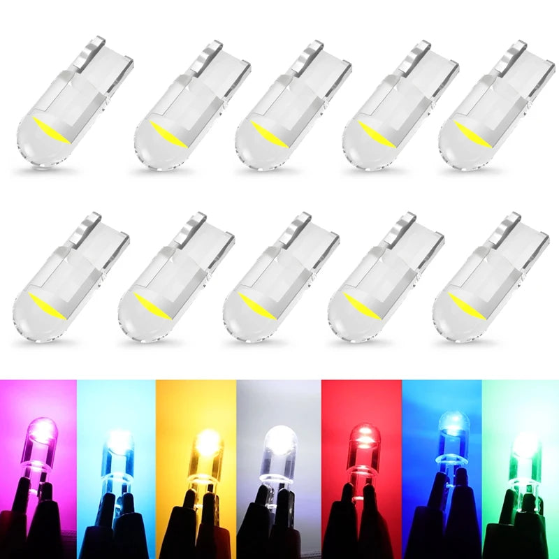 AILEO 10 pièces T10 LED douille W5W verre COB 6000k lecture dôme lampe marqueur cale plaque d'immatriculation ampoule 168 194 192 DC 12V blanc