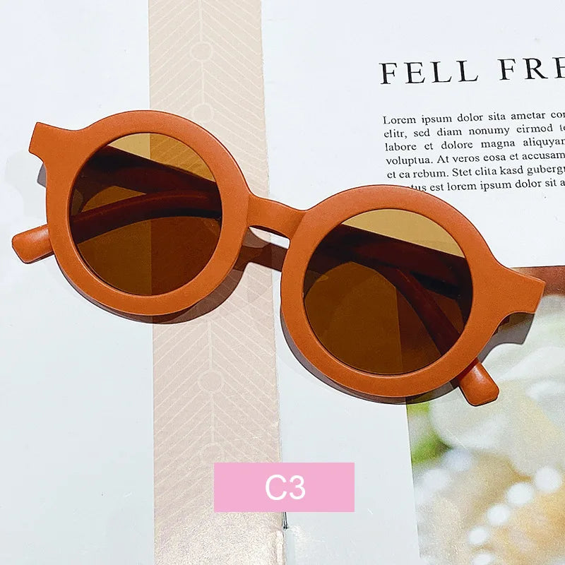 Lunettes de soleil coréennes pour enfants, rétro, monture ronde solide, petit visage, résistant aux ultraviolets, pratique