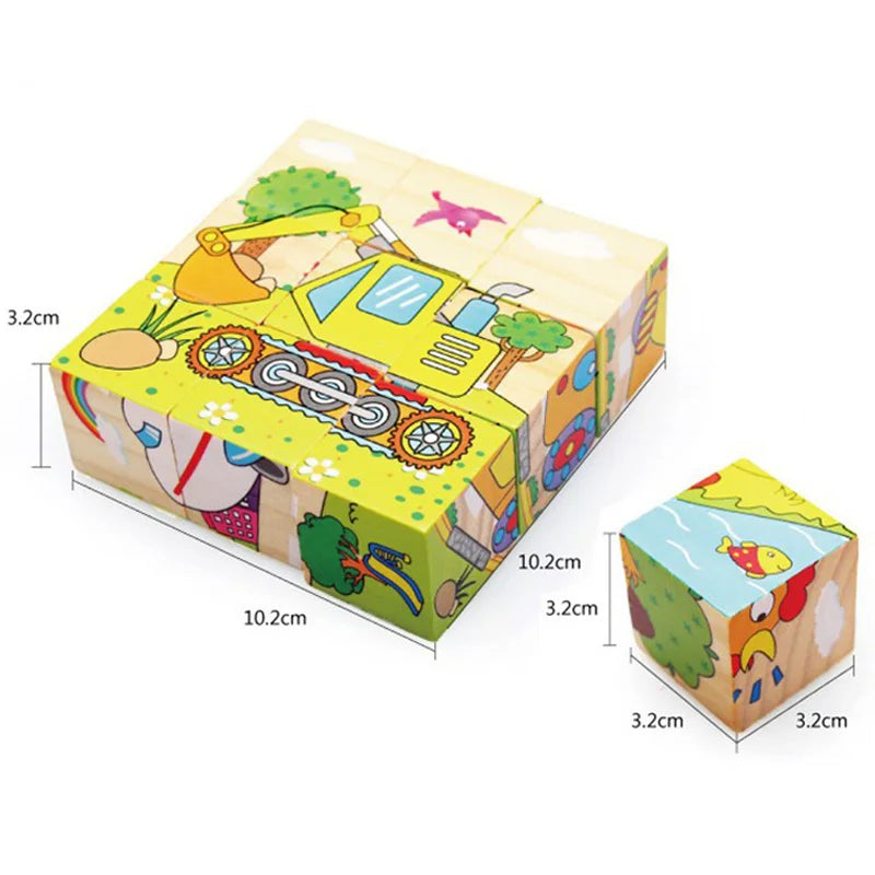 Puzzle en bois peint sur Six côtés, blocs de construction d'animaux de la circulation tridimensionnels, jouets d'éducation précoce Montessori TMZ