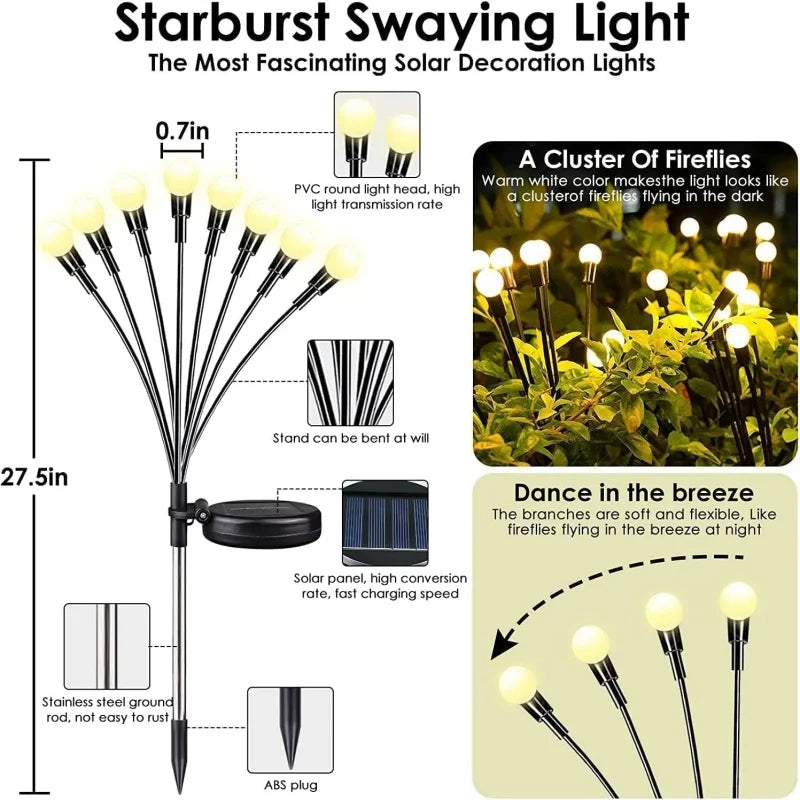Lumières extérieures lampe de jardin solaire LED luciole prise de terre lampe IP65 étanche pour paysage cour vacances lumière décor