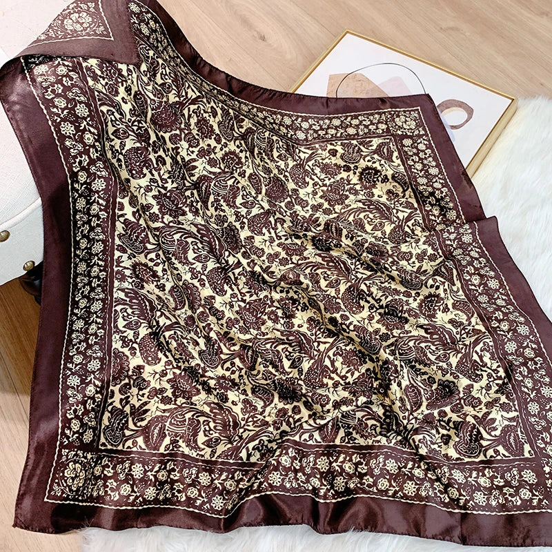 2025 Design marque foulard foulard châle enveloppes imprimer soie Satin écharpe carré femmes musulman Hijab élégant bandeau Bandana
