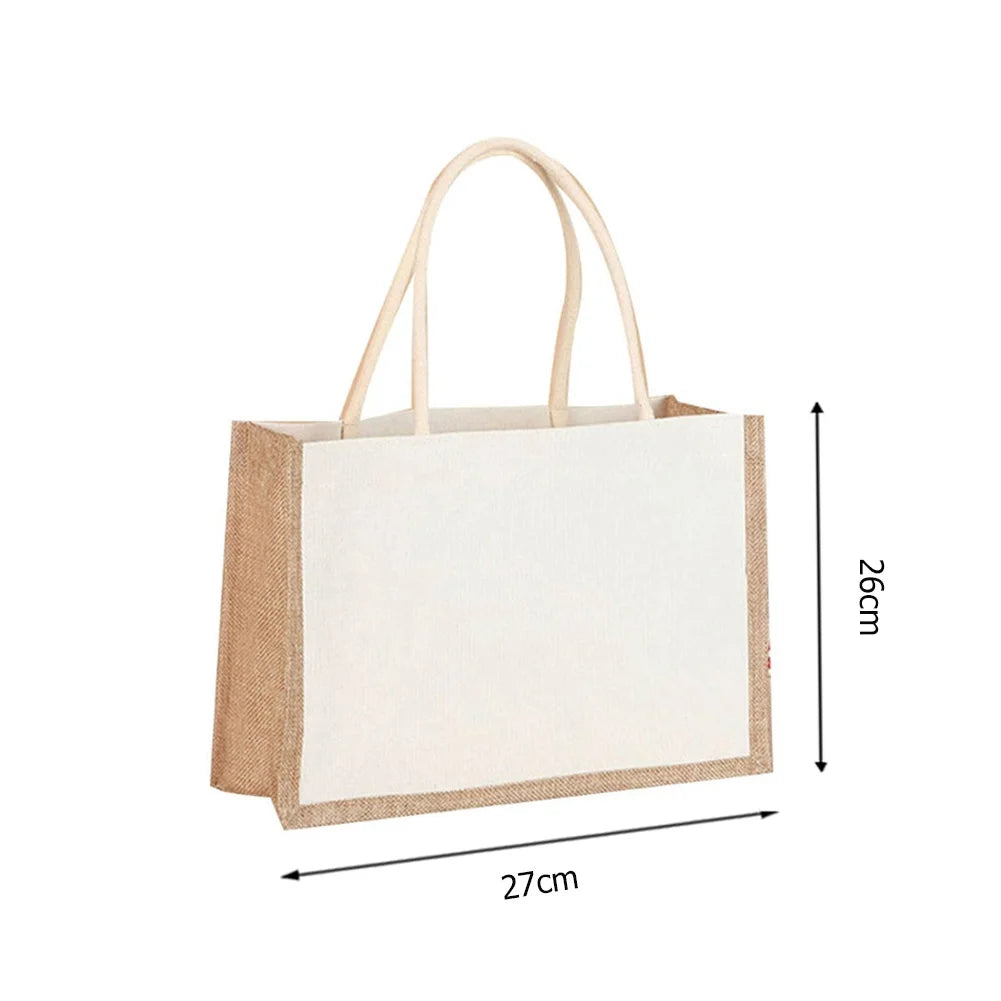 Sac fourre-tout en toile de jute réutilisable vintage, sacs en lin faits à la main, sacs à main portables pour dames, sac d'épicerie, sac cadeau d'anniversaire et de mariage