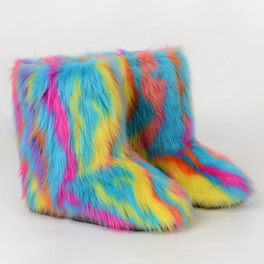 Bottes de neige d'hiver pour femmes en plein air de luxe fourrure fausse fourrure de renard bottes femme en peluche chaud plate-forme chaussures nouvelle mode Bottes grande taille 46