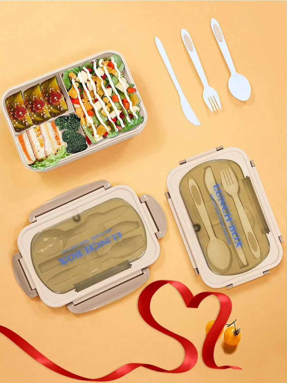 Boîte à Bento pour adultes, boîte à déjeuner avec 4 compartiments, ustensiles, pot à Sauce, doublures à muffins, passe au micro-ondes et au lave-vaisselle, retour à l'école, 1 pièce