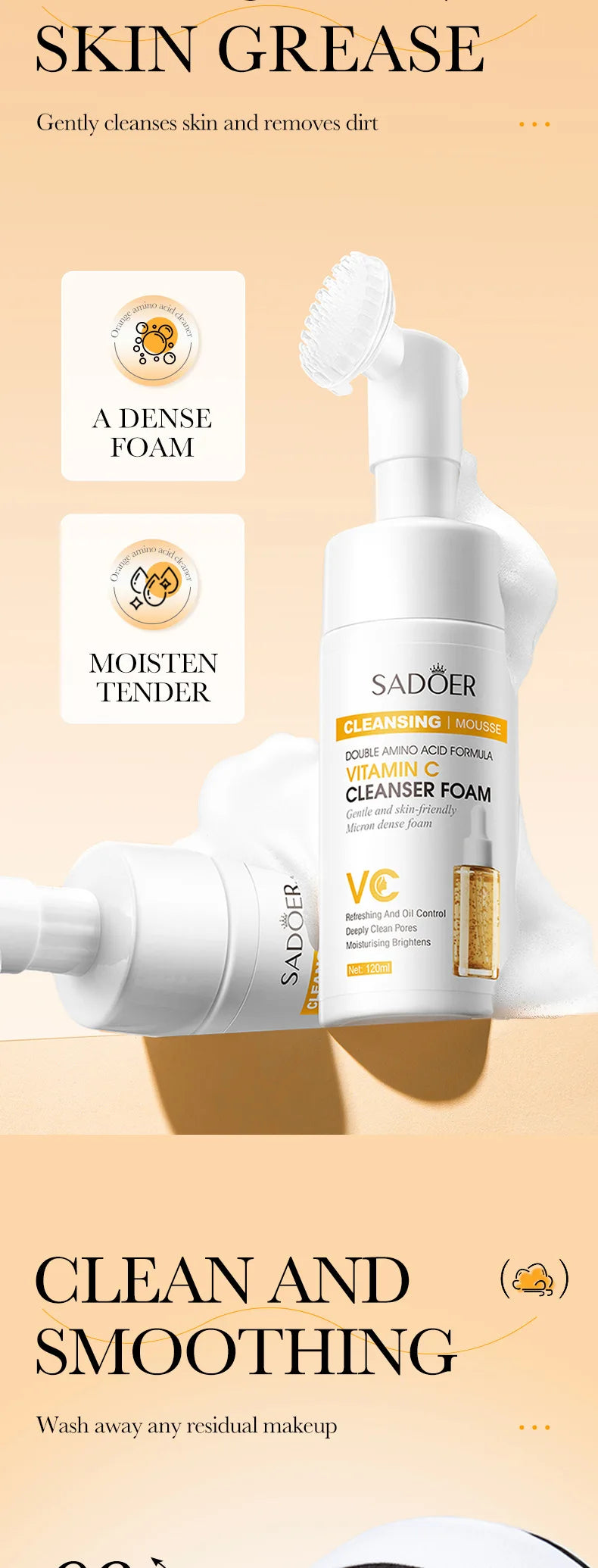 SAODER Q10 vitamine C nettoyant pour le visage mousse de lavage du visage nettoyage du visage Mossee hydratant éclaircissant produits de soins de la peau du visage