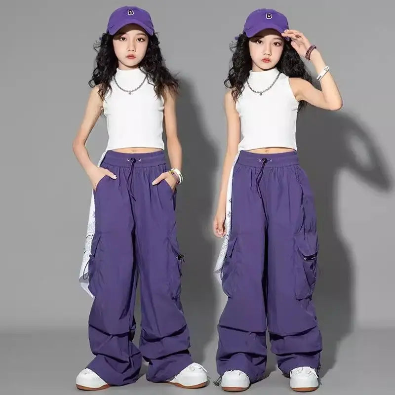 Pantalon de jogging Hip Hop pour enfants de 5 à 14 ans, Cargo pour filles, pantalon droit pour adolescentes, taille haute, Vintage, décontracté, Streetwear, Baggy