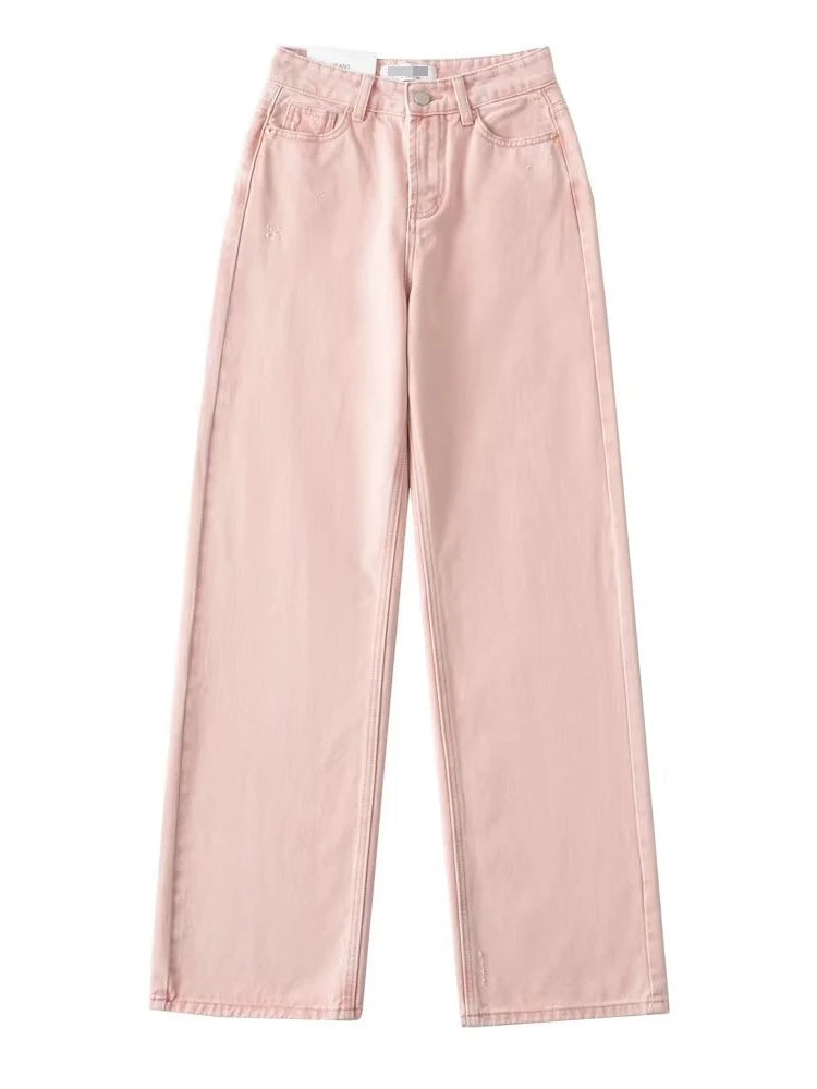 Jean bleu femmes taille haute 2025 ample décontracté petit ami jean Long pour le travail dames Simple jambe droite Denim pantalon pour les femmes