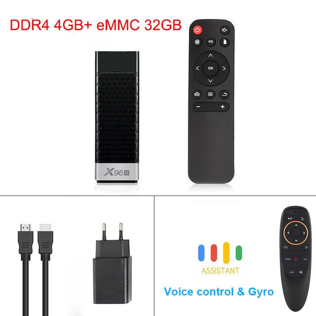 Clé TV X96S 4K, Android 9.0, Amlogic S905Y2 Quad Core, 4 go/32 go, Wifi 2.4/5GHz, bt 4.2, 1080P, H.265, Miracast, Dongle TV