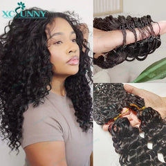 Crochet curly human hair extensions, knotless, pre-parted, feathery, human hair, water wave, invisible knot with string