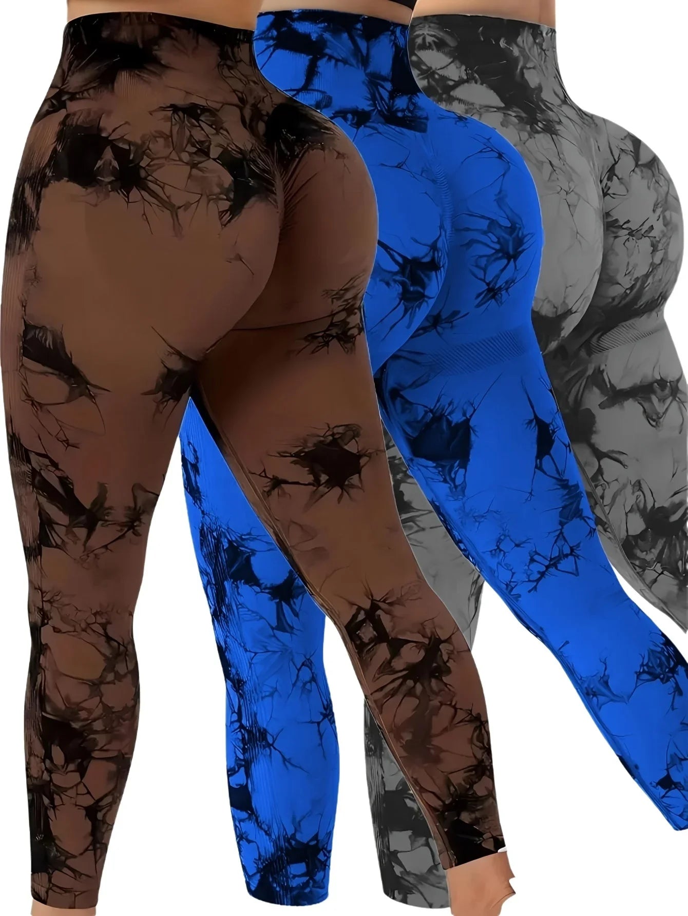 Leggings sans couture Tie Dye pour femmes, pantalons de Yoga taille haute, froissés, collants élastiques de levage des fesses, Leggings de sport à large ceinture
