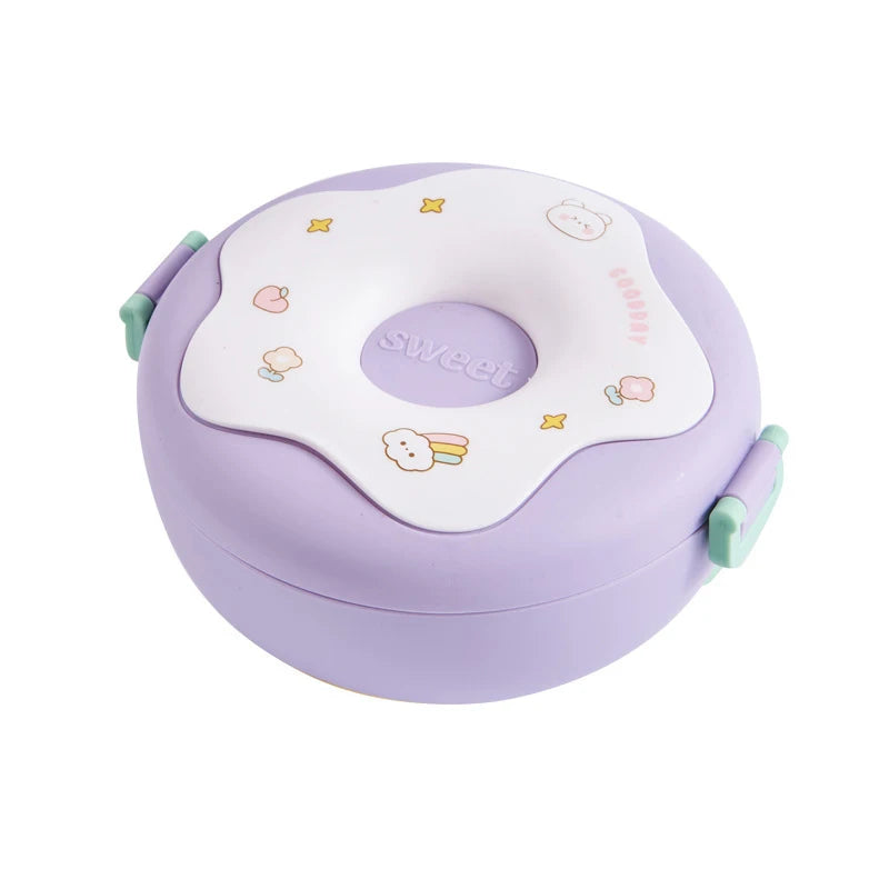 Boîte à lunch pour écolier, boîte à snack, boîte à bento étanche de dessin animé, sacs à lunch avec fourchette, cuillère, micro-ondable à 3 compartiments