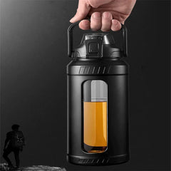 Large capacity 2L glass water bottle with removable straw, high borosilicate glass water bottle with carrying handle for gym
