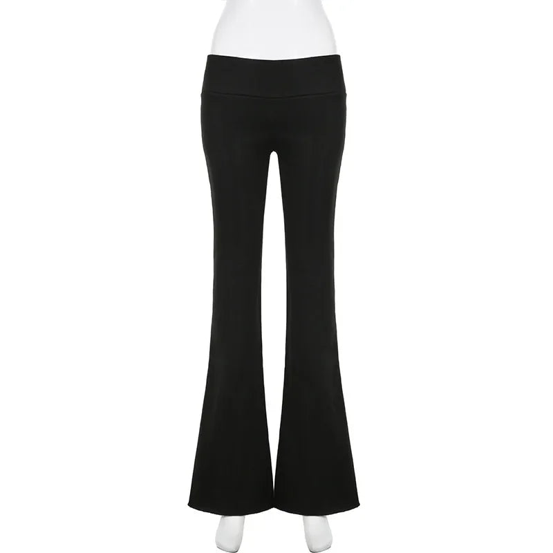 Women's Casual and Sexy Flared Trousers, Solid Color, Slim Fit, Low Rise, Bootcut, Autumn/Spring Fashion, Streetwear, Y2K, 2024