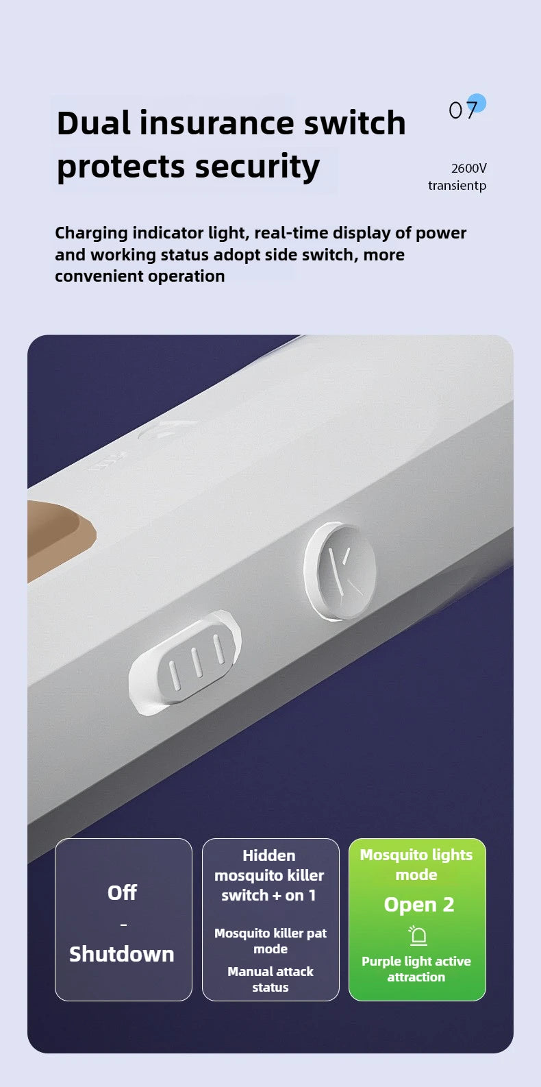 Tapette électrique anti-moustiques et lampe répulsive, Rechargeable par USB + Base, bâtons rechargeables, dispositif anti-insectes intérieur et extérieur 2 en 1