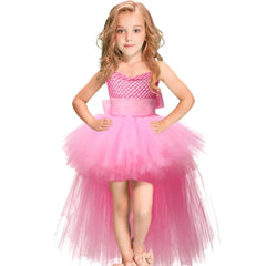 Girls Pink Black Tutu Dress V-Neck Train Girl Evening Birthday Party Tulle Dresses Girl Ball Gown Kids Halloween Costumes