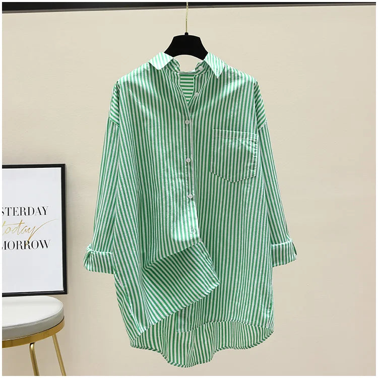Chemise rayée femmes chemises été automne mode femme bureau dame chemisier ample à manches longues Protection solaire hauts chemises décontractées