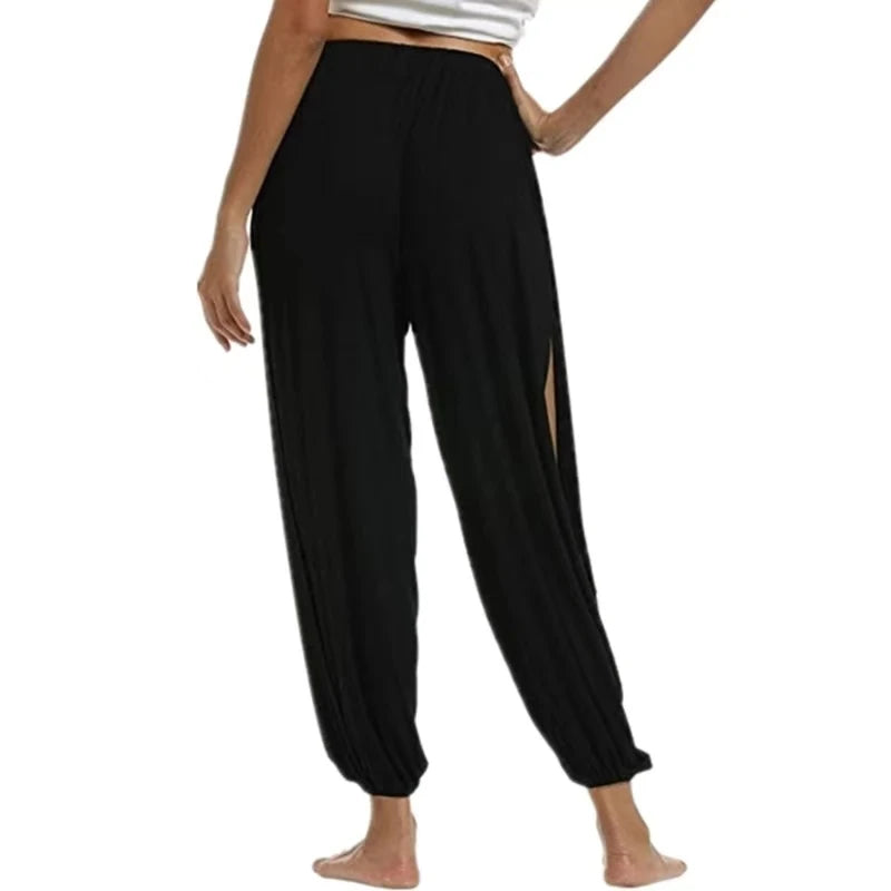 Femmes mode pantalons de Yoga taille haute fente jambe large Haren pantalon Leggings de gymnastique décontracté solide creux pantalon d'entraînement salle de sport vêtements de maison
