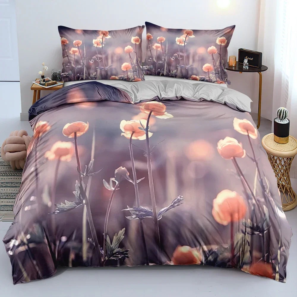 Royal Blue Gold Flower Classic Duvet Cover Sets, Queen, Full, Double Duvet Covers Pillowcases Bedding Set 260x220cm