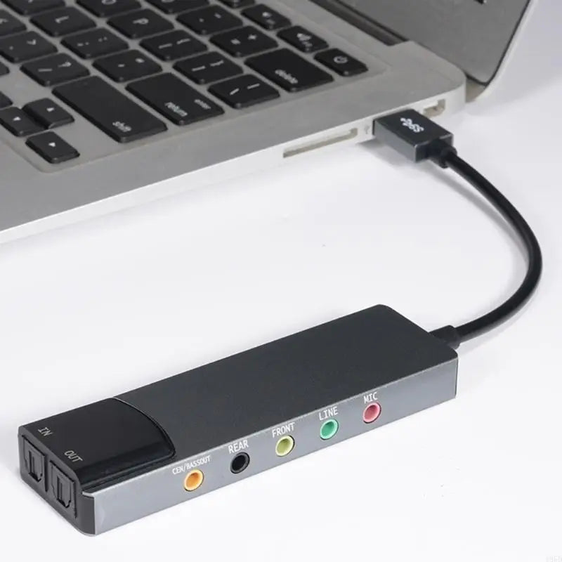 External USB sound card with microphone inputs, line inputs, and optional optical DIF output for professional-quality sound editing