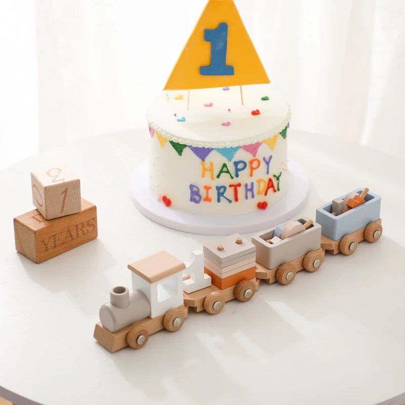 Jouets Montessori Train en bois jouet d'anniversaire bébé jouets éducatifs chariot en bois bébé jouets d'apprentissage nombre de bois bébé jouets cadeaux