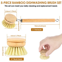 Brosses à vaisselle en bambou remplaçables, épurateurs de nettoyage en bois de cuisine, outil de nettoyage ménager, 4/5 pièces