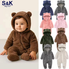 Barboteuse pour bébé de 0 à 24 mois, vêtements d'hiver pour nouveau-né, garçon et fille, body à fermeture éclair, ours en polaire, pyjama à capuche