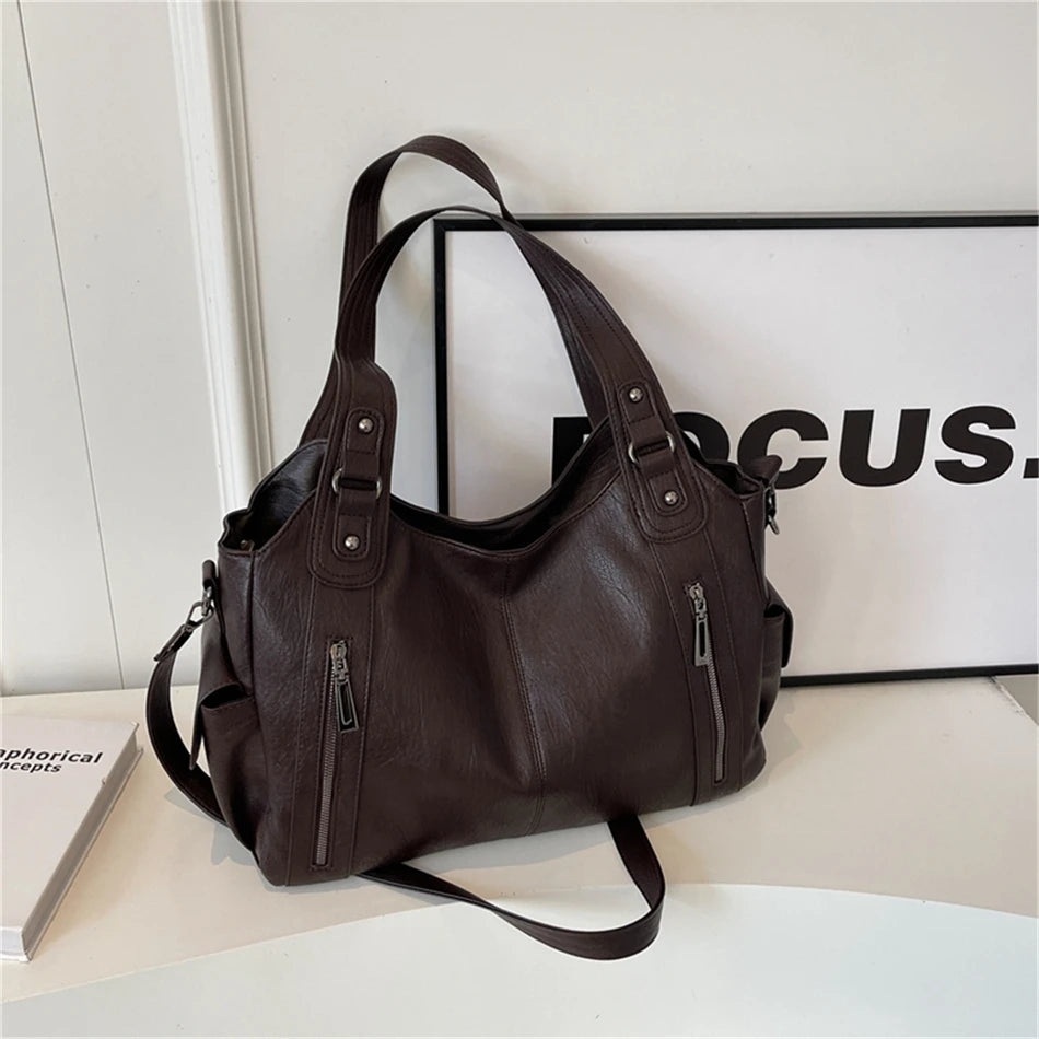 Sac à Main de Grande Capacité en Cuir Souple Hobos pour Femme, Grand Fourre-Tout de Style, Sacoche de Shopping