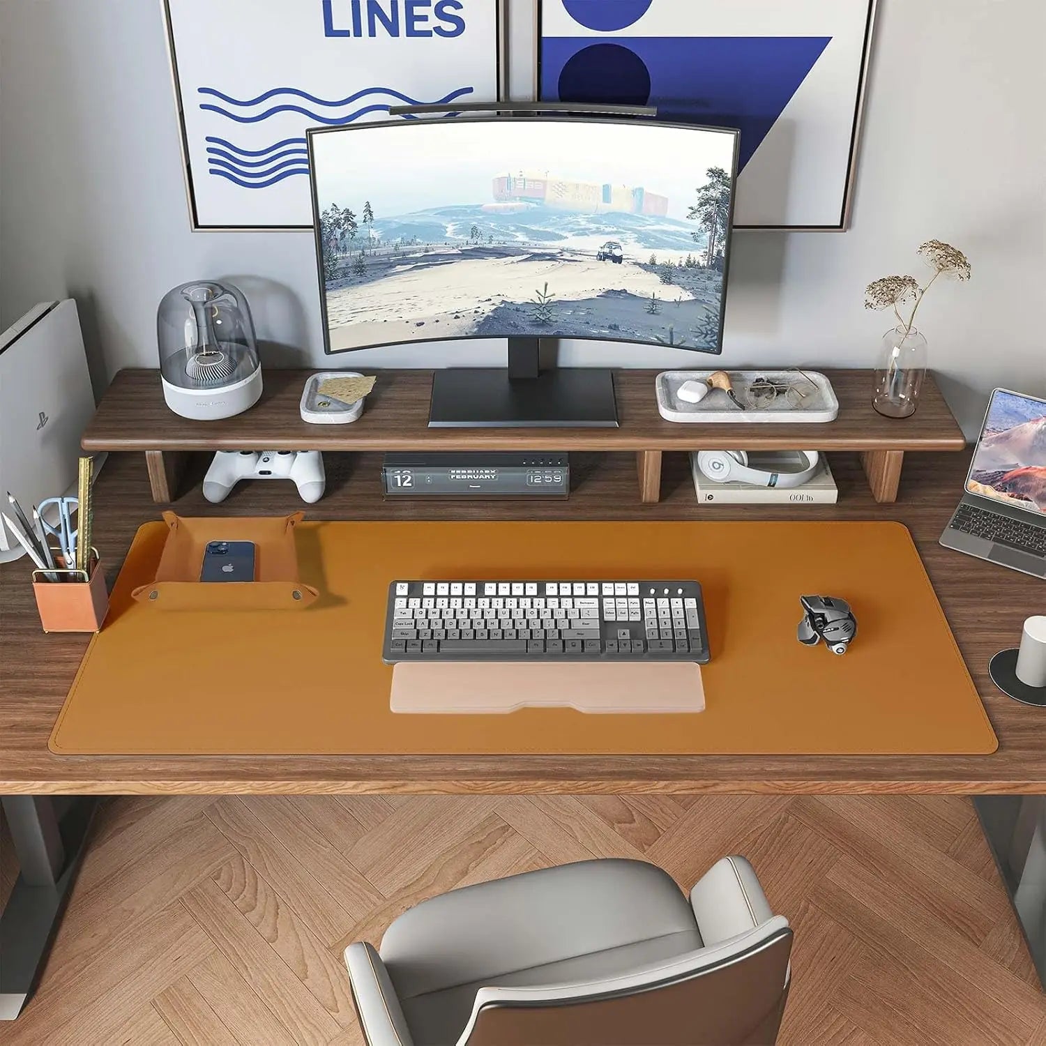 Tapis de bureau en cuir de liège, tapis de bureau pour clavier, grand tapis de souris de jeu, bloc d'écriture de bureau pour le bureau et la maison