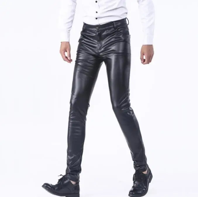 Pantalon en cuir PU pour hommes, Slim, à la mode, rouge, bleu, noir, gris, blanc, nouvelle collection 2024