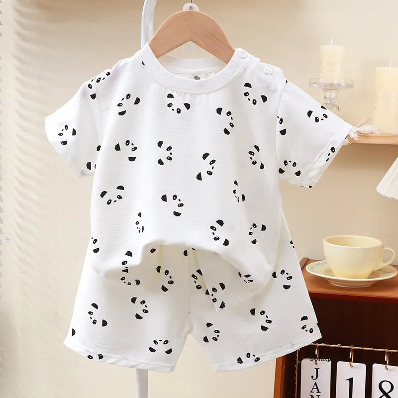 Costume pour enfants, vêtements pour filles, t-shirt à manches courtes + Short, dessin animé, ensemble d'été pour bébés garçons