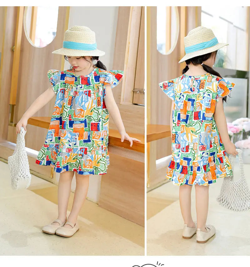 Robes d'été pour filles, 100 % coton, vêtements pour enfants, tenue de princesse de fête, à la mode, motif floral, robes de plage