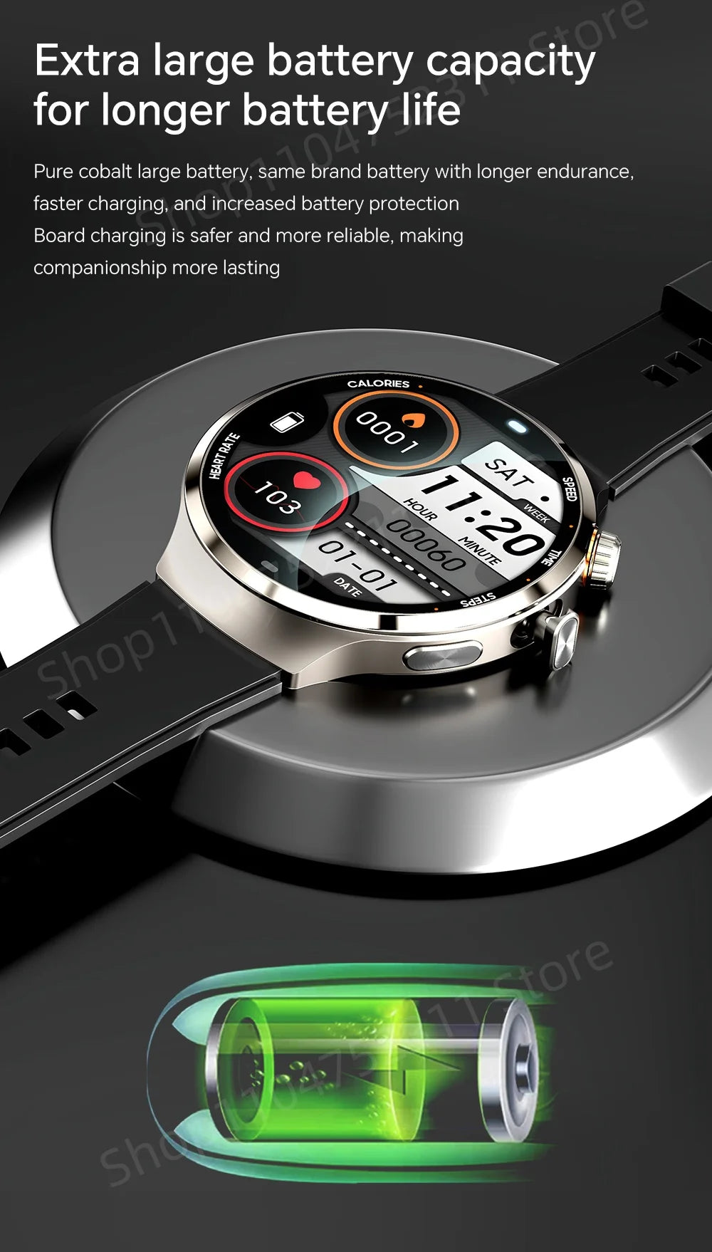 Smartwatch avec grand écran Amoled 1,98 pouces 210 °   Caméra rotative GPS Position surveillance de la santé Android 13.0 montre intelligente hommes