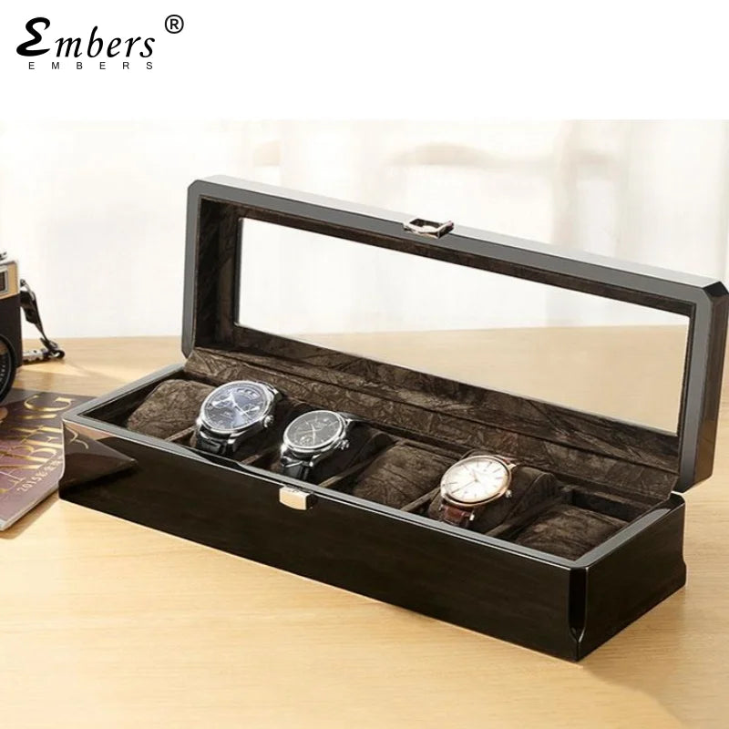 Boîtes à Montres en Bois Noir à 6 Fentes pour Homme, Présentoir de Magasin, Pratique, Rangement de Bijoux