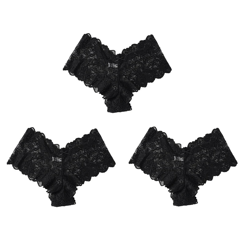 3 pièces Sexy dentelle florale culottes femmes slips taille basse Lingerie douce confortable femme sous-vêtements filles intimes culottes