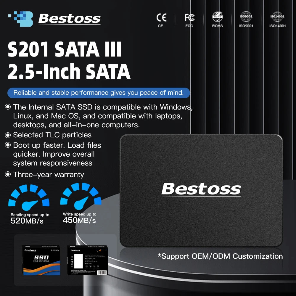 2.5" SATA3 SSD Hard Drive 120GB 240GB 1TB 512GB 128GB 256GB 2TB 4TB Internal Solid State Drive for Laptop Bestoss