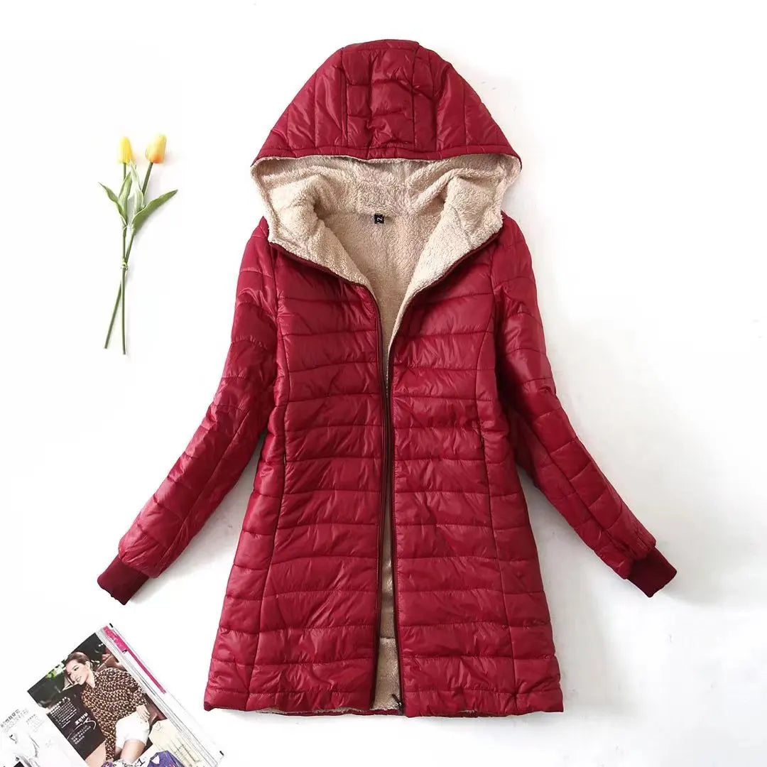 Manteau en coton à capuche mi-long de Style coréen pour femme, manteau chaud en laine d'agneau et veste en velours, nouvelle collection automne et hiver 2023