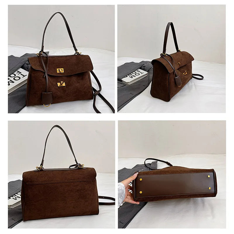 Sac à main de luxe pour femmes, café violet, marque avancée, Simple, fourre-tout en daim givré, sac à bandoulière de voyage pour banlieue
