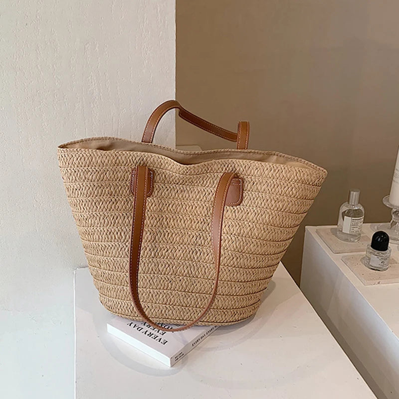 Sac à bandoulière de grande capacité pour femmes, panier tissé en paille d'été, sac à main de luxe de styliste, sac de plage, fourre-tout de shopping Bali