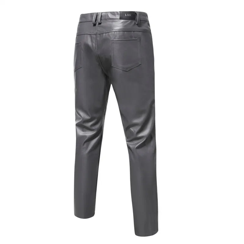 Pantalon en cuir PU pour hommes, Slim, à la mode, rouge, bleu, noir, gris, blanc, nouvelle collection 2024