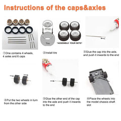 KicarHapp1/64-Jantes Métalliques ABS avec Caoutchouc pour Voiture Miniature, Pièces de Réaménagement Avant, Petite et Arrière