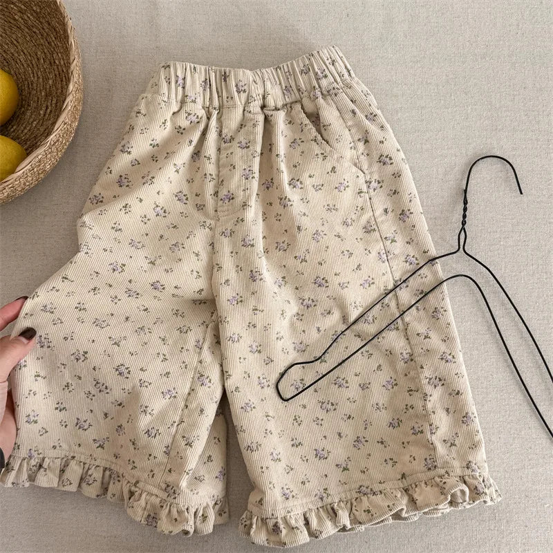 Pantalon sarouel en coton pour filles, vêtements décontractés pour enfants, pantalon en velours côtelé pour tout-petits, longueur rinçage, printemps, nouveau, 2025